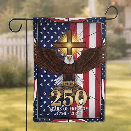 Bald Eagle Christian Cross 1776-2026 - USA 250th Anniversary Freedom Flag Patriotic Art Garden Flag