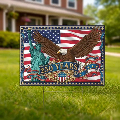 Statue of Liberty Bald Eagle Patriotic American Flag - USA 250th Anniversary (1776-2026) Yard Sign