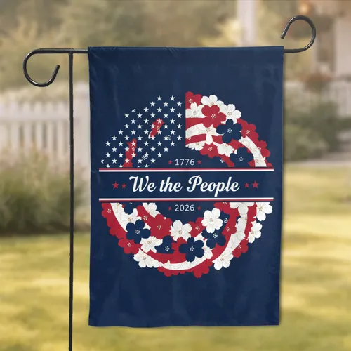 We The People Banner Flag Wreath 1776-2026 - USA 250th Anniversary Patriotic Art Garden Flag