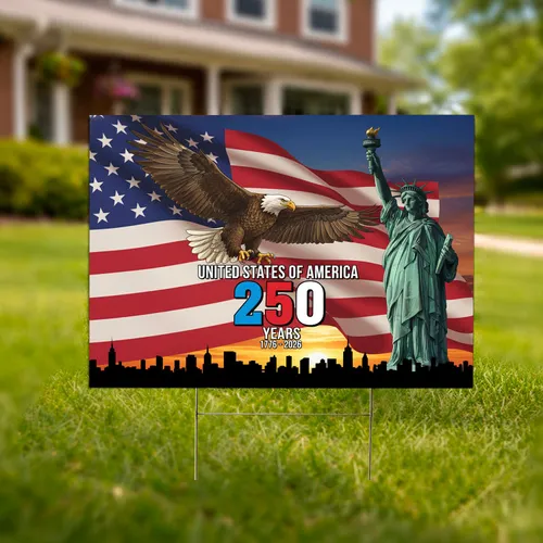 American Flag Bald Eagle Statue of Liberty 1776-2026 - USA 250th Anniversary Independence Day Yard Sign