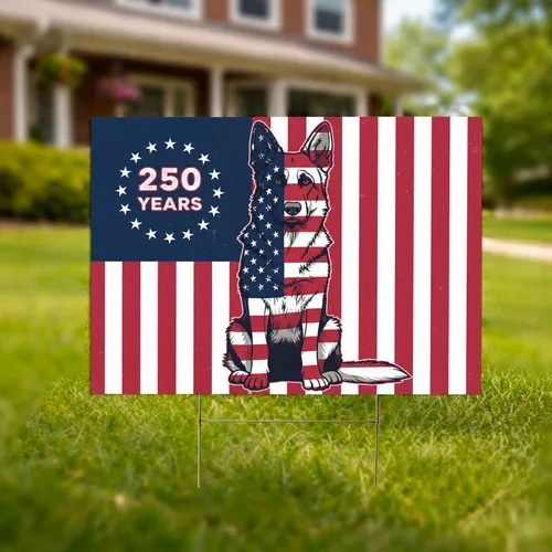 German Shepherd American Flag - USA 250th Anniversary (1776-2026) Independence Day Yard Sign