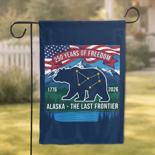 Alaskan Bear Big Dipper American Flag Patriotic Art - USA 250 Years of Freedom 1776-2026 Garden Flag