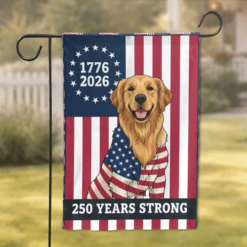 Golden Retriever American Flag 1776-2026 - USA 250th Anniversary Patriotic Dog Lover Gift Garden Flag