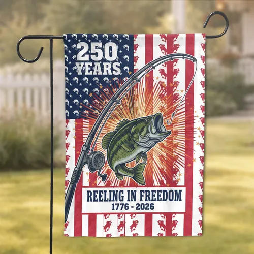 Largemouth Bass Fishing Flag - USA 250th Anniversary 1776-2026 National Pride Garden Flag