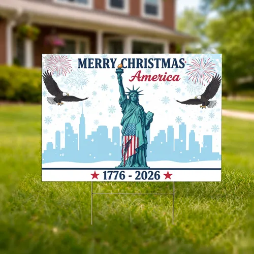 Statue of Liberty America 250th Anniversary Christmas - Patriotic 1776-2026 Holiday Celebration Yard Sign