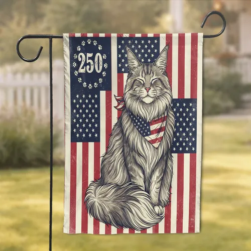 Patriotic Cat American Flag 250th Anniversary 1776-2026 - Independence Day Garden Flag