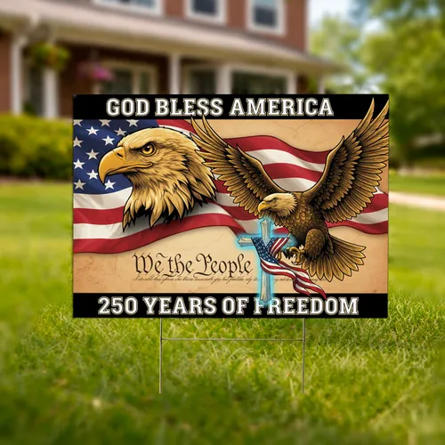 Bald Eagle American Flag Cross We the People - USA 250th Anniversary Independence Day Yard Sign