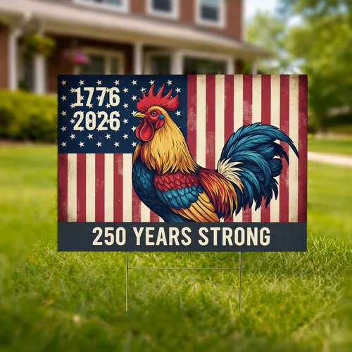 Patriotic Rooster American Flag 1776-2026 - USA 250th Anniversary Gift for Dad Yard Sign