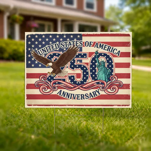Bald Eagle Statue of Liberty 250 USA 250th Anniversary 1776-2026 Independence Day Gift Yard Sign