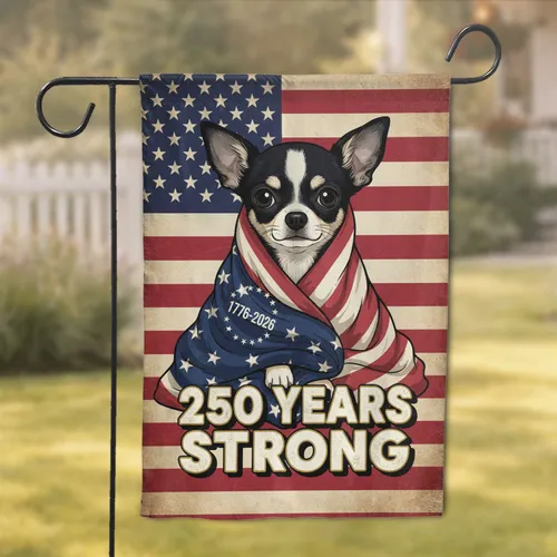 Chihuahua Dog American Flag 1776-2026 Distressed - USA 250th Anniversary Heritage Art Garden Flag