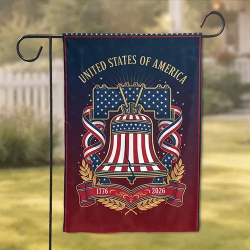 Grand Liberty Bell American Flag Stripes 1776-2026 USA 250th Anniversary Celebration Garden Flag