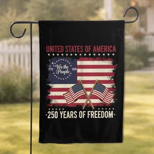 We The People Distressed Flag 1776-2026, Crossed Patriotic Flags - USA 250 Years Freedom Garden Flag