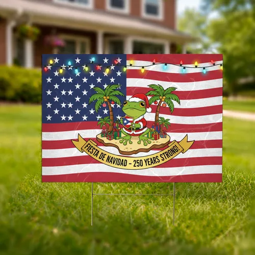 Coqui Frog Puerto Rico American Flag Christmas - USA 250th Anniversary Fiesta de Navidad Yard Sign