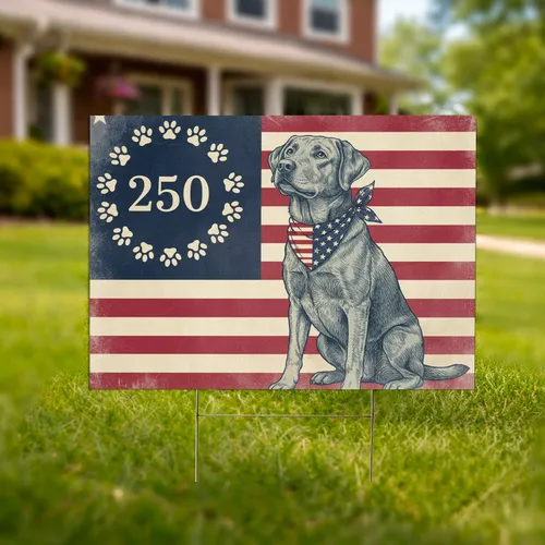 Labrador Dog American Flag 250th Anniversary 1776-2026 Paw Print Patriotic Dog Gift Yard Sign