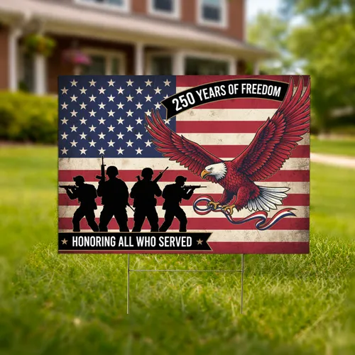 Bald Eagle American Flag Soldiers 1776-2026 - USA 250th Anniversary Independence Day Yard Sign