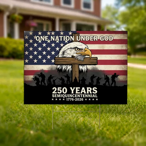 Bald Eagle American Flag Cross Military 1776-2026 - USA 250th Anniversary Celebration Yard Sign
