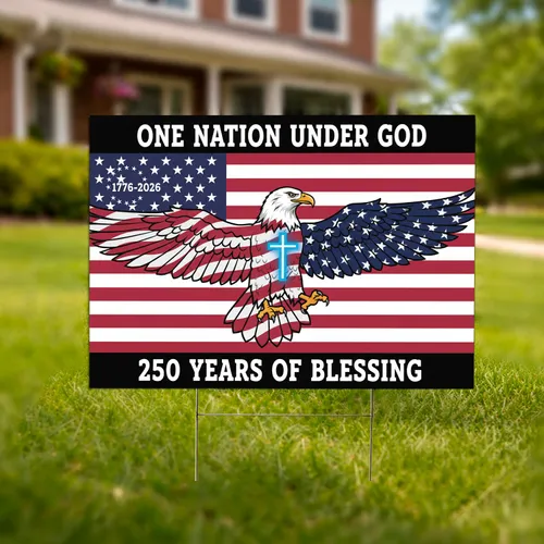 Bald Eagle American Flag 1776-2026 'One Nation Under God' - USA 250th Anniversary Yard Sign
