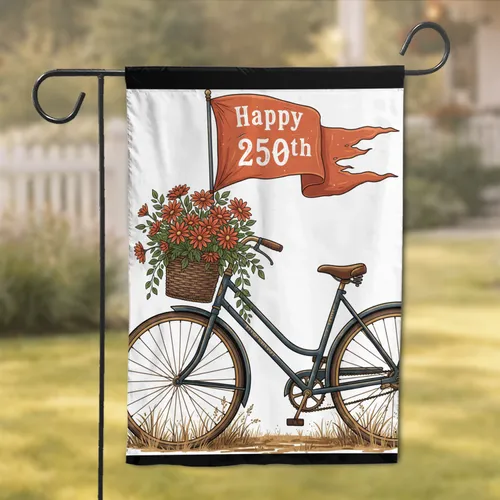 Vintage Bicycle Patriotic Flag 250th Anniversary - American Heritage Tribute Garden Flag