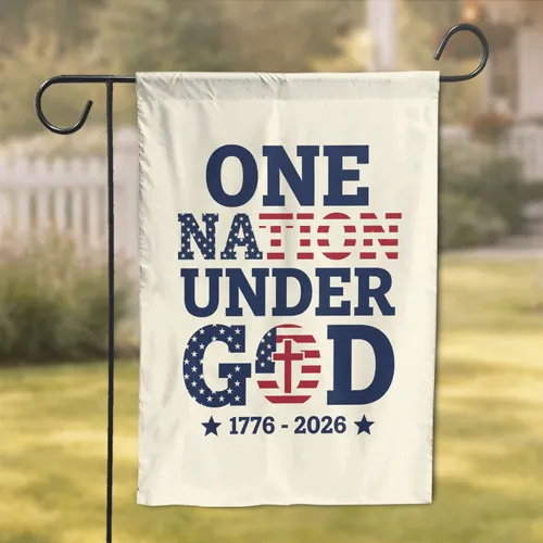 One Nation Under God American Flag Cross Design 1776-2026 - USA 250th Anniversary Garden Flag