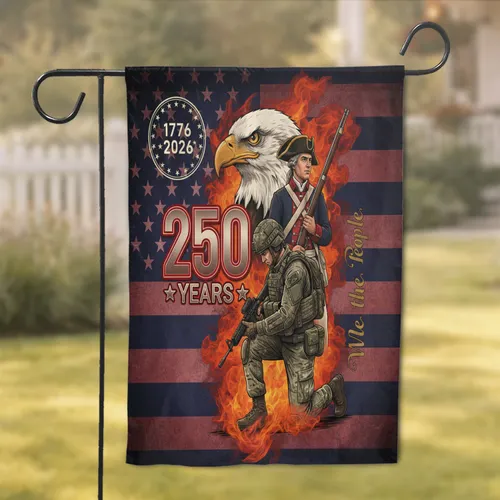 250 Years Patriotic Flag - Military Colonial Soldier Eagle 1776-2026 for Veterans Garden Flag