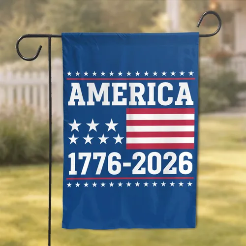 AMERICA 1776-2026 Text Stars Stripes - USA 250th Anniversary Celebration Garden Flag