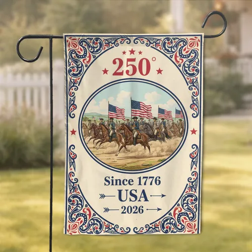 Colonial Horseback Riders American Flag 1776-2026 - USA 250th Anniversary Patriot Garden Flag