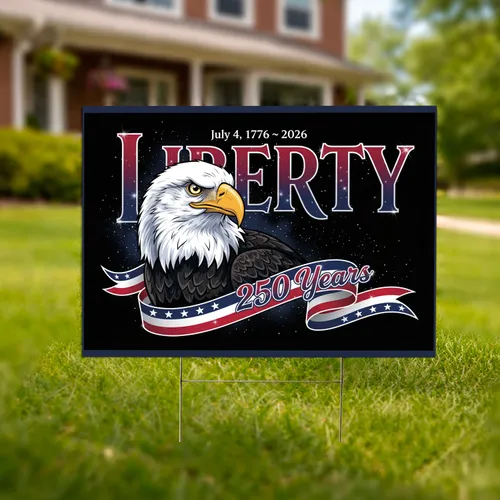 Bald Eagle Liberty American Flag Ribbon 1776-2026 - USA 250th Anniversary Yard Sign