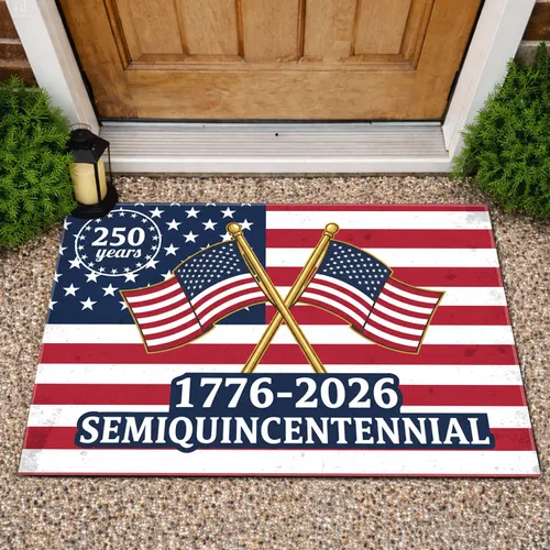 Crossed Betsy Ross Flags 1776-2026 - USA 250th Anniversary Patriotic Commemoration Doormat