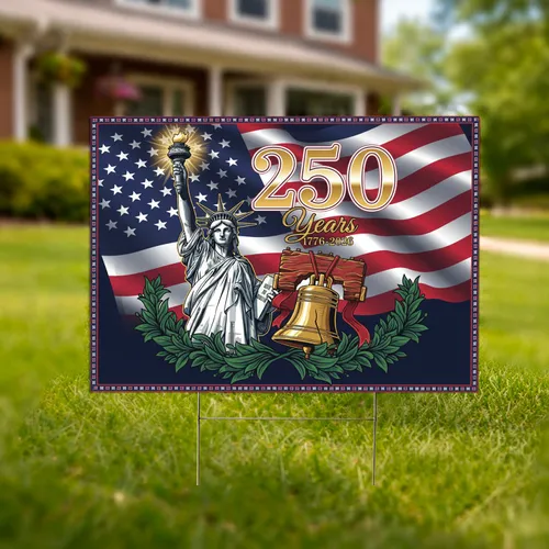 Statue of Liberty Liberty Bell American Flag 1776-2026 - USA 250th Anniversary Commemoration Yard Sign