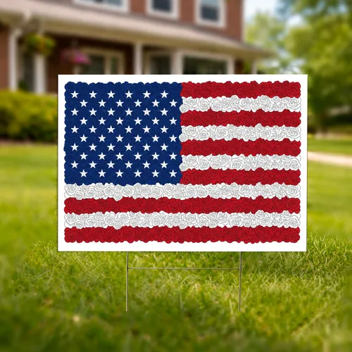 Textured American Flag Rose Blossoms 1776-2026 - USA 250th Anniversary Independence Day Yard Sign