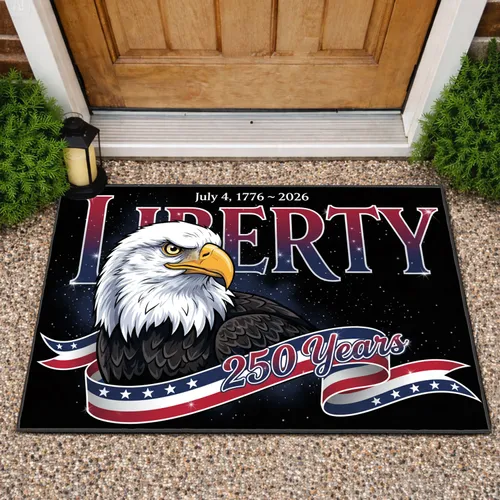 Bald Eagle Liberty American Flag Ribbon 1776-2026 - USA 250th Anniversary Doormat