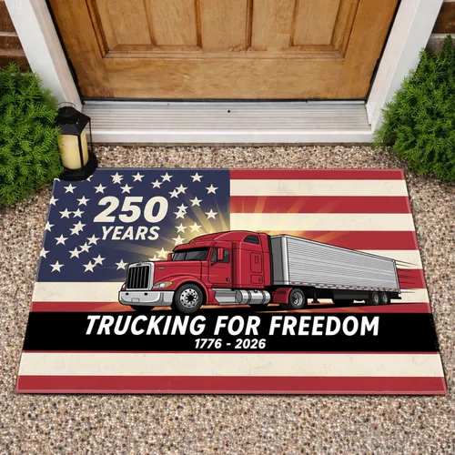 Semi-Truck American Flag 250th Anniversary 1776-2026 - Trucking For Freedom Independence Day Doormat