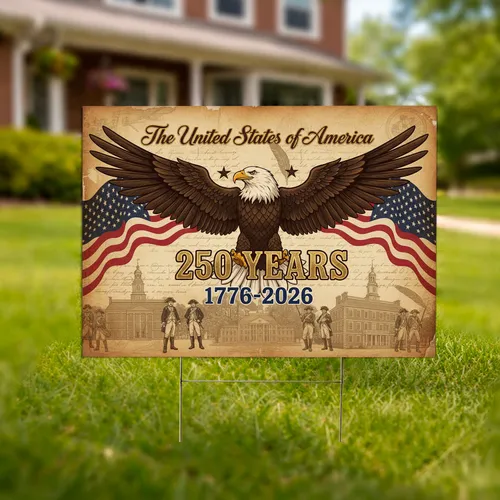 Bald Eagle American Flag 1776-2026 - USA 250th Anniversary Patriotic Gift for Veterans Yard Sign