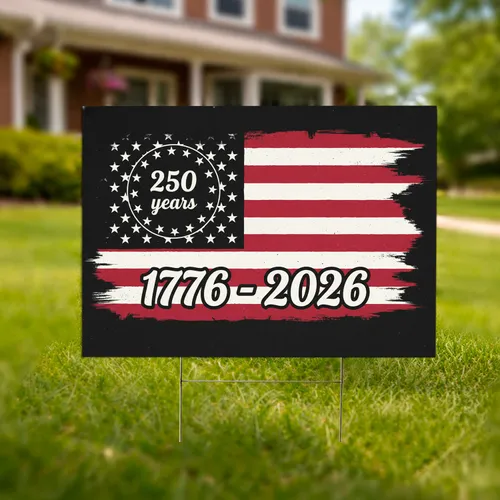 Distressed American Flag '250 Years' 1776-2026 - USA Independence Day Commemoration Yard Sign