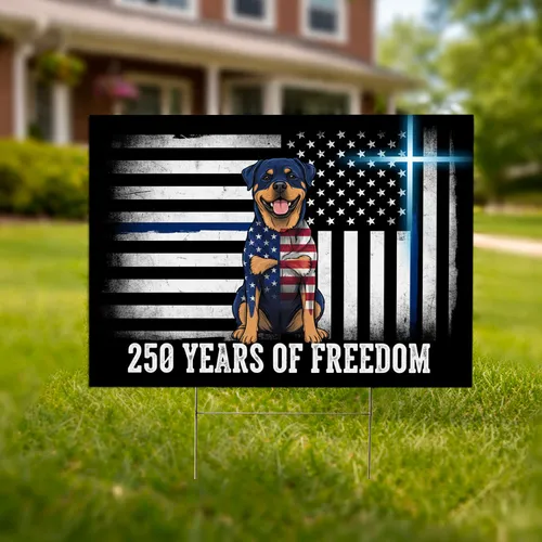 Rottweiler American Flag Thin Blue Line - 250th Anniversary 1776-2026 Gift for Veterans Yard Sign