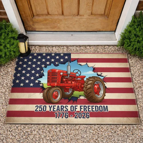 Vintage Tractor Distressed American Flag 250 Years of Freedom 1776-2026 Patriotic Doormat