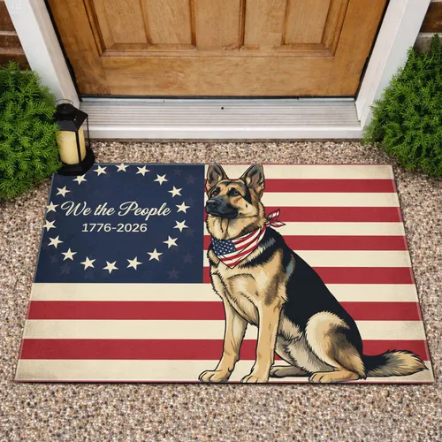 German Shepherd We The People Flag 1776-2026 - USA 250th Anniversary for Veterans Doormat