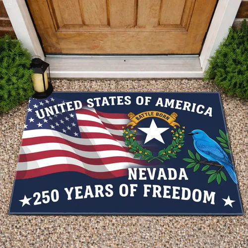 Nevada State Emblem American Flag Mountain Bluebird - USA 250th Anniversary 1776-2026 Doormat