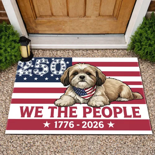 Shih Tzu American Flag 250th Anniversary 1776-2026 - We The People Patriotic Dog Doormat