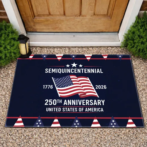 American Flag 1776-2026 Emblem - USA 250th Anniversary Patriotic Celebration Doormat