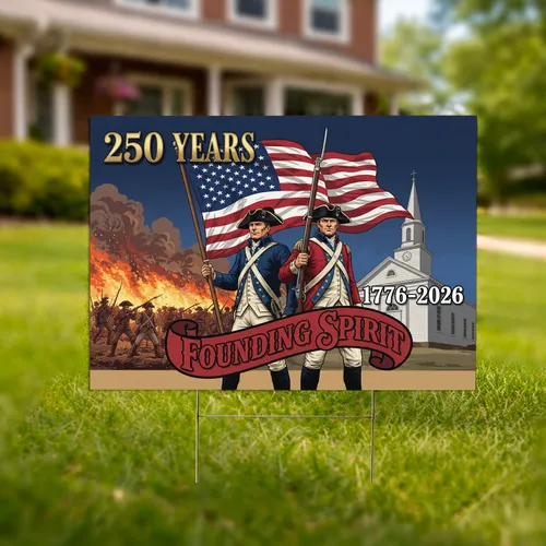 Colonial Soldiers American Flag 1776-2026 - USA 250th Anniversary Founding Heritage Yard Sign