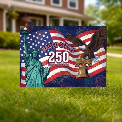 Statue of Liberty Bald Eagle American Flag Liberty Bell - USA 250th Anniversary 1776-2026 Yard Sign