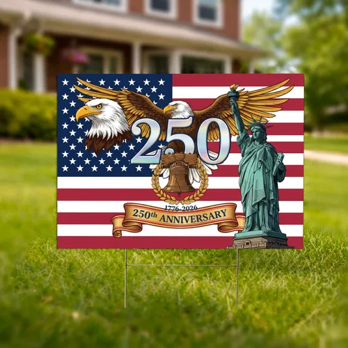 Bald Eagle Statue Liberty Flag 1776-2026 - USA 250th Anniversary Liberty Bell Yard Sign