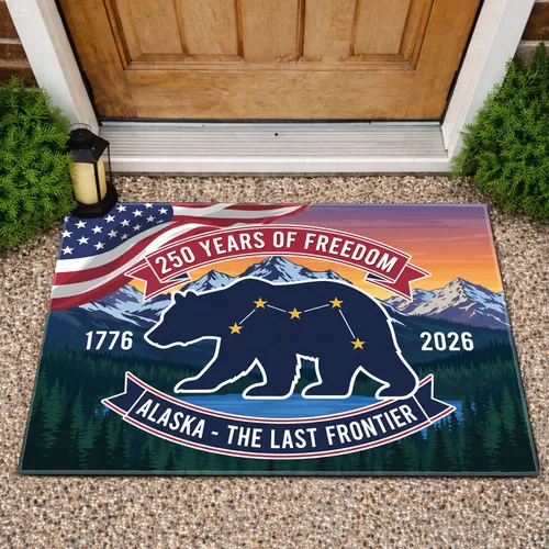 Navy Bear American Flag Alaska Last Frontier 1776-2026 - America's 250th Anniversary Doormat