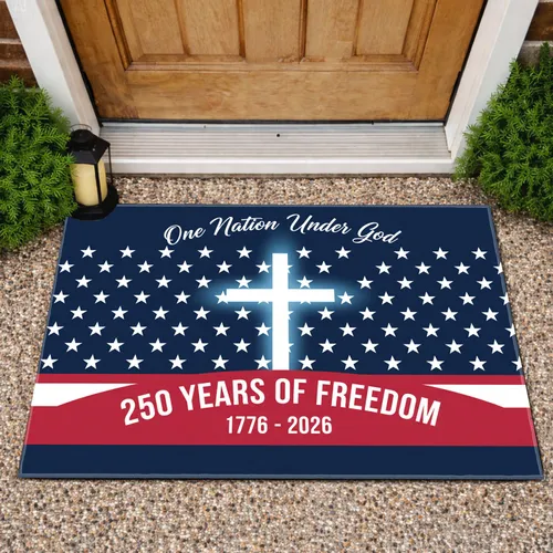 Luminous Cross Star Field 250 Years of Freedom - One Nation Under God 1776-2026 Doormat