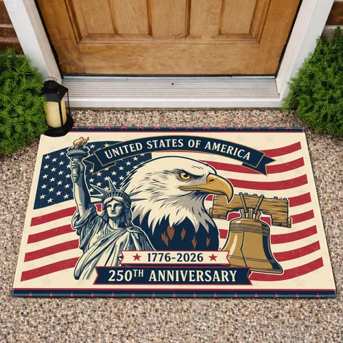 Bald Eagle American Flag Statue Liberty Bell 1776-2026 - USA 250th Anniversary Independence Day Doormat