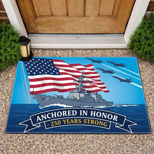Anchored In Honor Destroyer Jet Fighter American Flag 250th Anniversary (1776-2026) Doormat