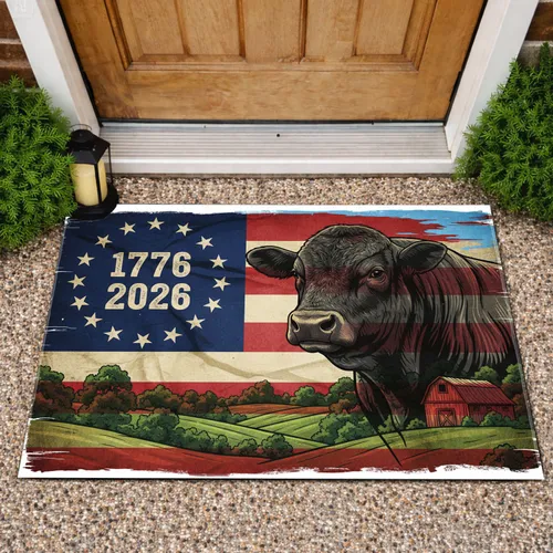 American Angus Bull Betsy Ross Flag 1776-2026 - USA 250th Anniversary Independence Day Doormat