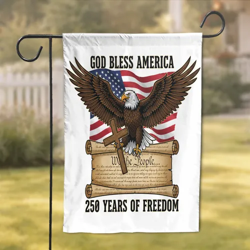 Bald Eagle Cross American Flag We The People - USA 250th Anniversary Independence Day Garden Flag