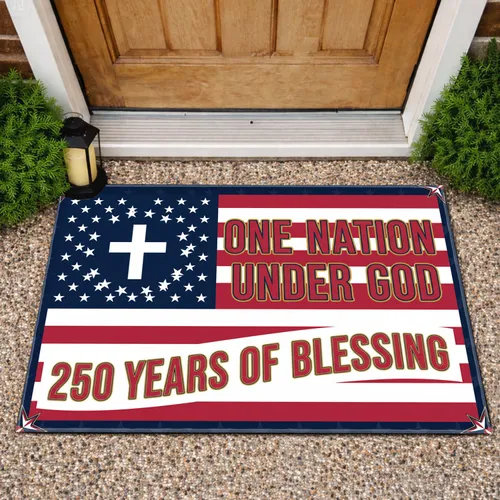 American Flag One Nation Under God 250th Anniversary (1776-2026) Patriotic Doormat
